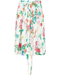 Arthur Arbesser White Crepe Floral Aquarelle Skirt