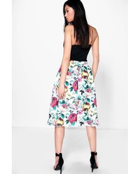 Boohoo Bella Bright Floral Box Pleat Full Midi Skirt