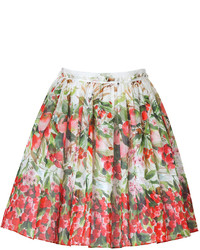 RED Valentino Black Cherry Multi Watercolor Print Cotton Skirt