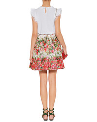 RED Valentino Black Cherry Multi Watercolor Print Cotton Skirt