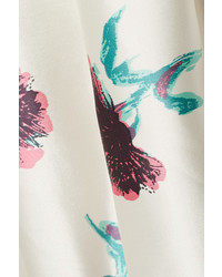 Oscar de la Renta Floral Print Silk Satin Skirt White
