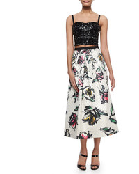 Phoebe Floral Print Jacquard Tea Length Skirt