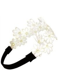 Dahlia Pearls Gold Tone Thread Flower Vintage Style Handmade Elastic Headband