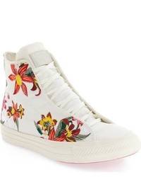 White Floral High Top Sneakers