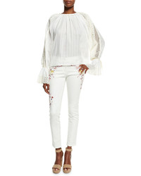 Etro Floral Embroidered Ankle Jeans White