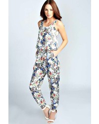 Boohoo Gina Floral Sleeveless Jumpsuit With Love Necklace
