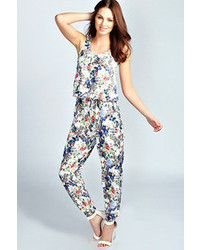 Boohoo Gina Floral Sleeveless Jumpsuit With Love Necklace