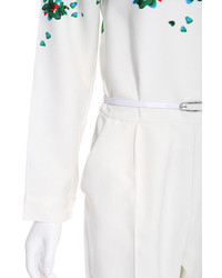 Romwe Floral Print Belted White Jumpsuit