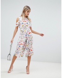 Love Garden Floral Print Skater Jumpsuit With Ruffle Detail