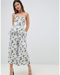 ASOS DESIGN Structured Bandeau Jumpsuit With Frill Overlay In Floral Print