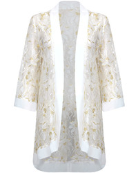 White Gold Floral Lace Long Sleeve Kimono