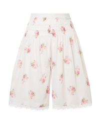 Brock Collection Scarlett Lace Trimmed Shirred Floral Print Cotton Voile Shorts