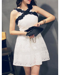 Choies White Spaghetti Strap Floral Crochet Lace Dress