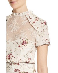 The Kooples Lace Inset Floral Silk Dress