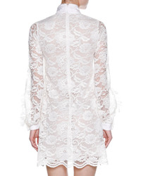 Francesco Scognamiglio Long Sleeve Tie Neck Floral Lace Minidress White