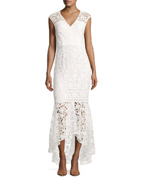 Shoshanna Evangelina Cap Sleeve Floral Lace Gown Optic White