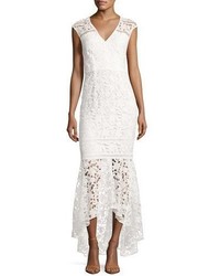 Shoshanna Evangelina Cap Sleeve Floral Lace Gown Optic White