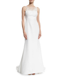 LM Collection Floral Embroidered Crepe A Line Gown White