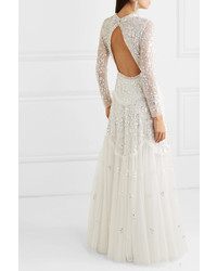 Needle & Thread Ruffled Sequined Tulle Gown