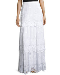Miguelina Clarity Tiered Floral Lace Maxi Skirt Pure White