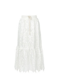 White Floral Lace Midi Skirt