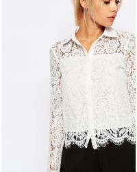 Fashion Union Cropped Shirt In Floral Lace