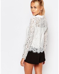 Fashion Union Cropped Shirt In Floral Lace