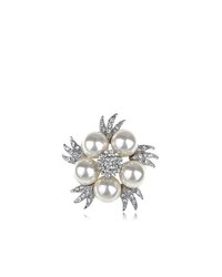 Alilang Faux Pearl Clear Crystal Rhinestone Bridal Floral Costume Silver Tone Pin Brooch
