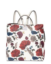 White Floral Leather Backpack