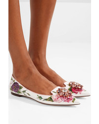 Dolce & Gabbana Embellished Floral Print Patent Leather Point Toe Flats