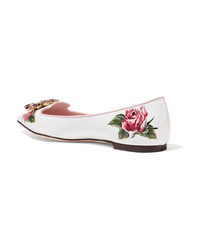 Dolce & Gabbana Embellished Floral Print Patent Leather Point Toe Flats