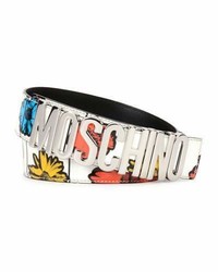 Moschino Floral Patent Leather Belt White