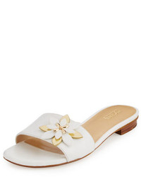 White Floral Leather Flat Sandals