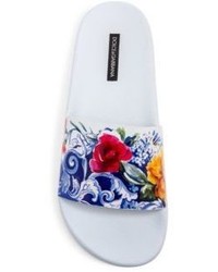 Dolce & Gabbana Maiolica Floral Print Leather Slides