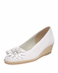 White Floral Leather Flats