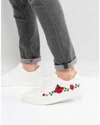 Good For Nothing Trainers In White With Rose Embroidery