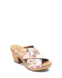 White Floral Leather Mules