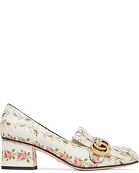 Gucci Marmont Fringed Floral Print Loafers White