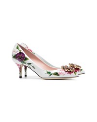 Dolce & Gabbana White 60 Crystal Embellished Floral Leather Pumps