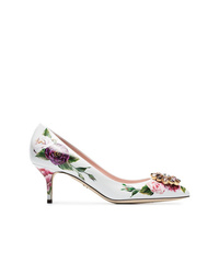 Dolce & Gabbana White 60 Crystal Embellished Floral Leather Pumps