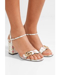 Gucci Floral Print Leather Sandals White