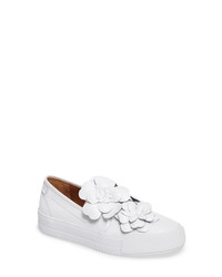 White Floral Leather Slip-on Sneakers