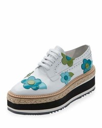 Prada Microsole Floral Platform Espadrille Sneaker Bianco