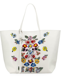Alexander McQueen Skull Floral Embellished Shopper Tote Bag Whitemulti