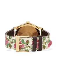 Gucci G Timeless Floral Print Leather And Gold Tone Watch