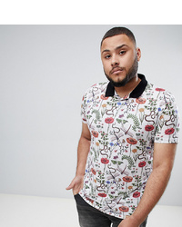 ASOS DESIGN Plus Polo With All Over Floral Insect Print In Linen Mix