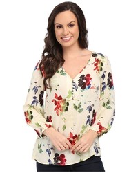 Stetson Textured Floral Print Rayon Blouse