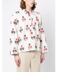 Bode Embroidered Flowers Long Sleeve Shirt