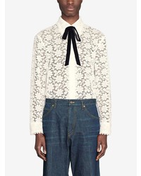 Gucci Floral Embroidered Pussy Bow Shirt
