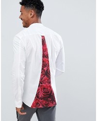 Siksilk Long Sleeve Shirt In White With Rose Panel